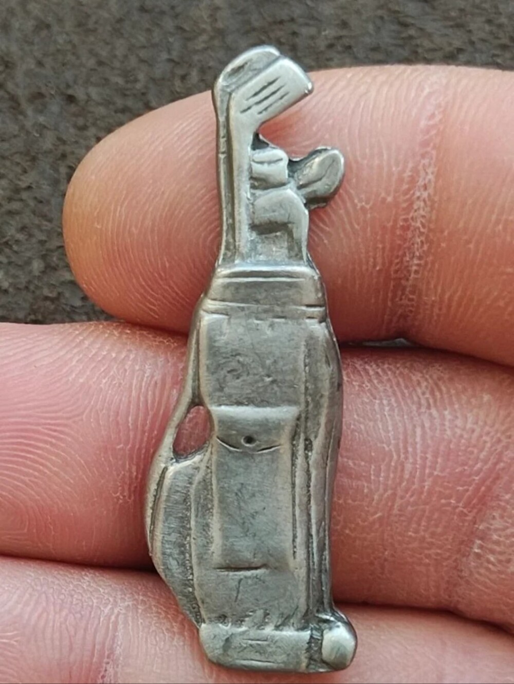 1970s Detailed Pewter Golf Clubs In Bag Pin